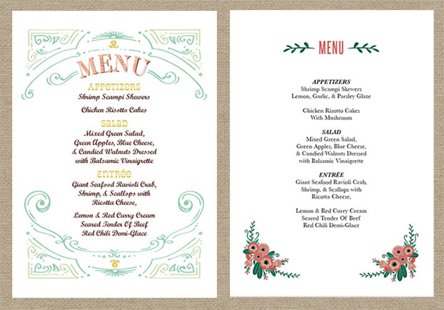 Wedding Menu Styles